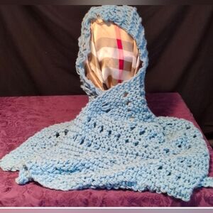 NWT! Handmade Knit Scarf Hoodie Scoodie Shawl 100% Acrylic Mint Green OSFM